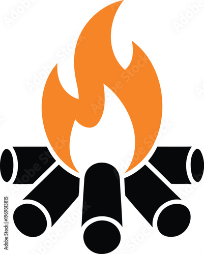 Orange flame burning on top of three black logs wood  campfire  fire pit