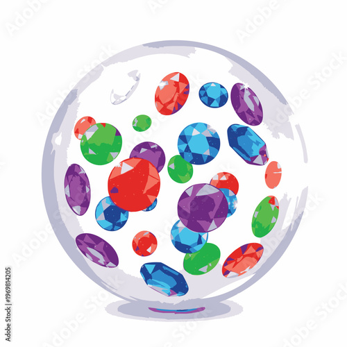 Colorful gemstones in clear ball.