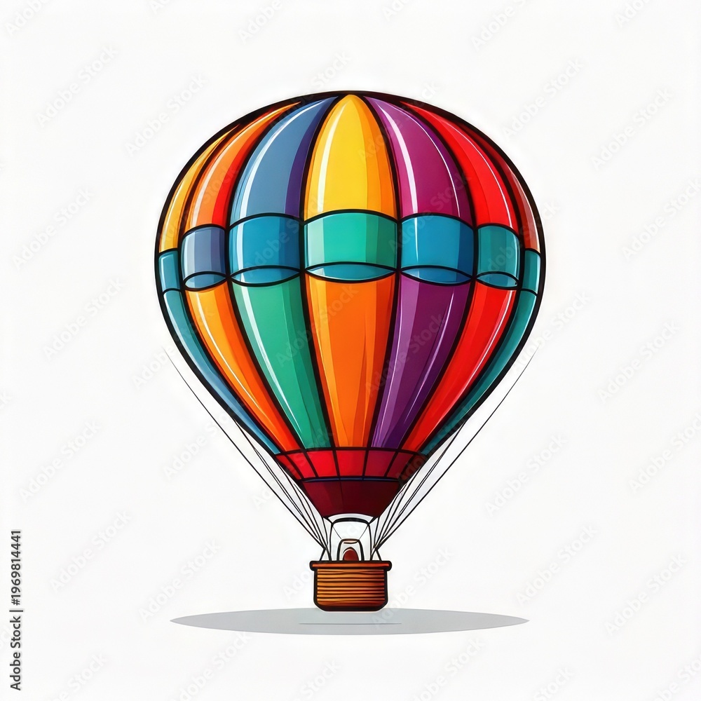 Fototapeta premium Colorful cartoon hot air balloon, white background