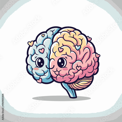 Cute cartoon brain with two sides.