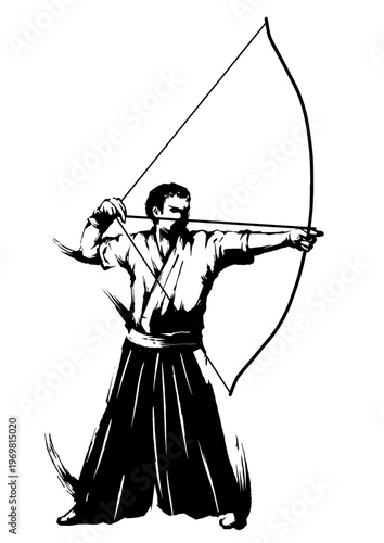 弓道の墨絵イラスト