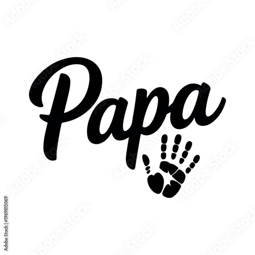Papa Typography with Handprint Minimal Design. Papa Text with Child Handprint Family Love Illustration. Father Love Concept Papa Word with Handprint Icon