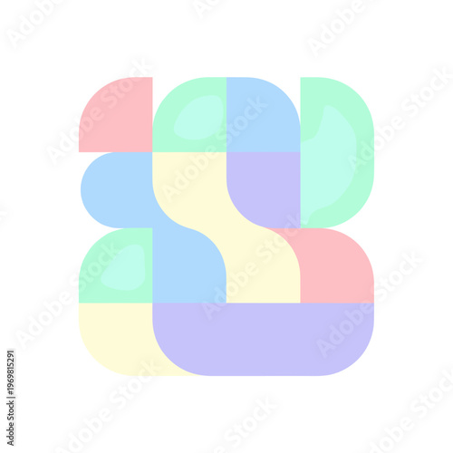 A graphic design element featuring a pastel-colored geometric shape composition, conveying a sense of modernity and simplicity.
