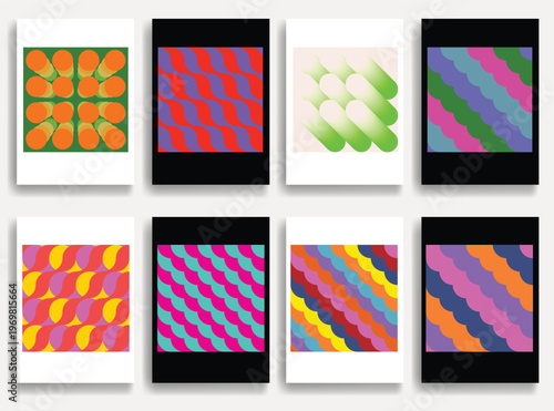 Geometric vector posters set with lines- modern geometric circles, semicircles , triangles pattern created with thick and bold dynamic lines for design. Shapes for posters and branding.
