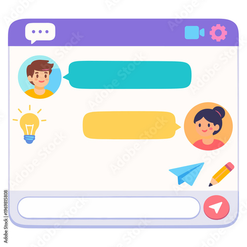 Chat window with male and female avatars and messages