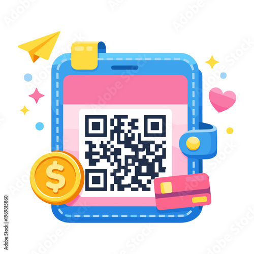 Digital wallet with QR code and payment icons