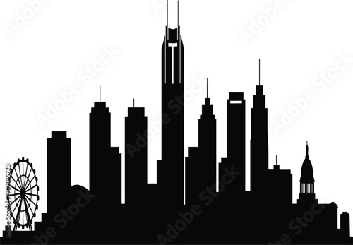 Nashville city skyline silhouette with modern skyscrapers, Ferris wheel and Tennessee State Capitol landmark, urban downtown cityscape vector illustration isolated on white background