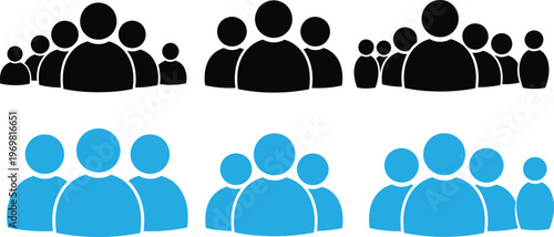 Group of people iconography black and blue silhouettes representing community