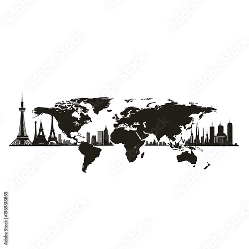Global Landmark Map Silhouette Vector Illustration