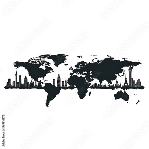 Global Landmark Silhouette Map Vector Illustration