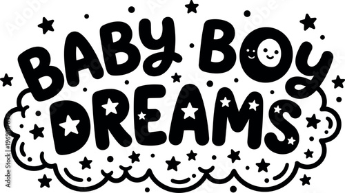 Baby boy dreams text with stars cloud and moon vector art