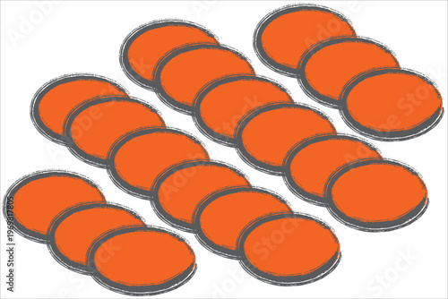 Arrangement of orange discs a visual study in repetition and geometric patterns