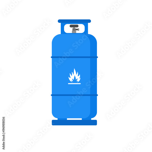 Industrial Blue Gas Cylinder Tank with Flame Symbol