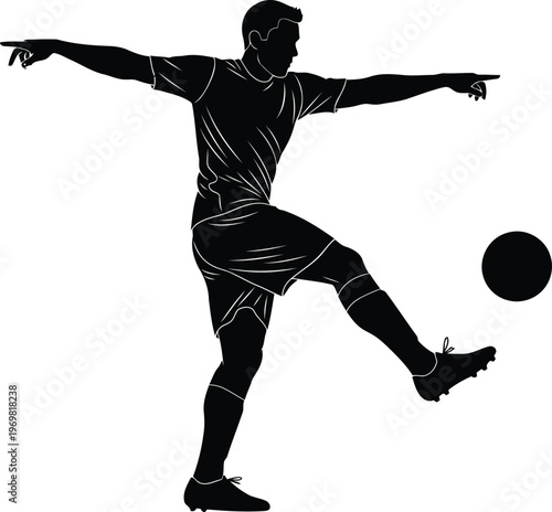 Dynamic Silhouette of a Male Soccer Player Kicking the Ball MidAction on Transparent Background