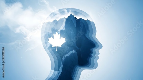 Silhouette Human Head Showing Canadian Landscape Inside Brain Shape