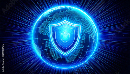 digital background with shield and lock for security