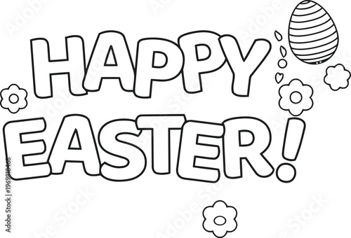 Happy Easter greeting card with flowers and egg