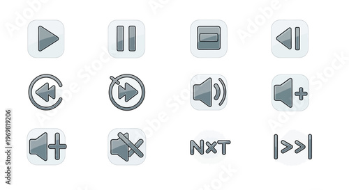 Media player control buttons, glossy icons set