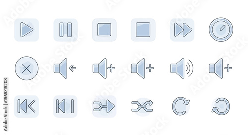 Media player control icons set. Audio and video interface buttons.
