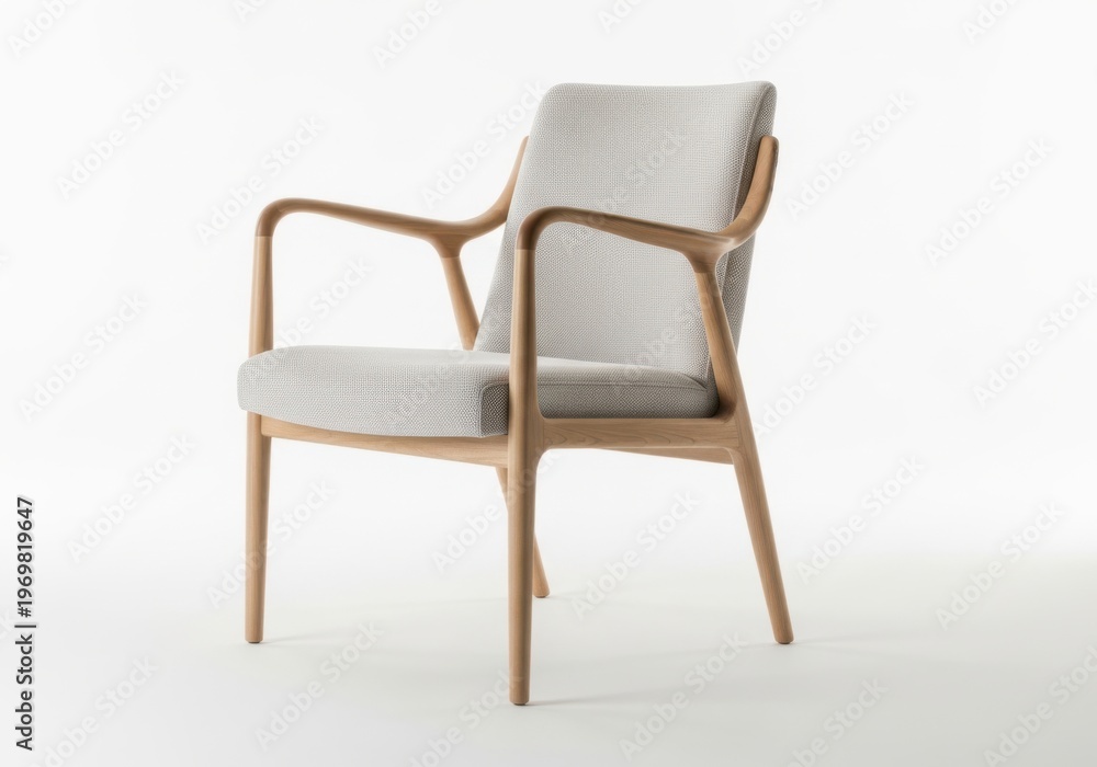 Fototapeta premium Modern wooden chair with light gray upholstery and elegant design