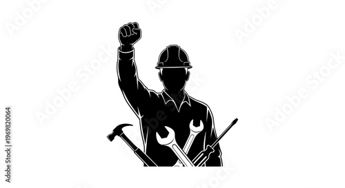 Industrial worker, laborer, mechanic icon, construction worker, silhouette
