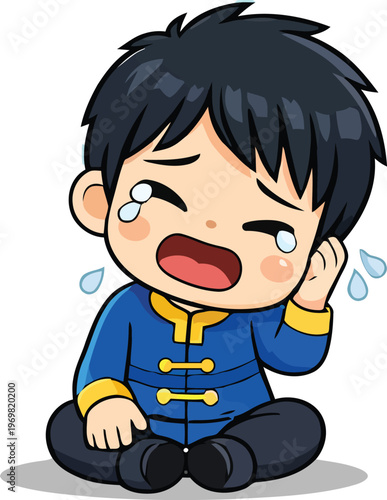 Crying Boy: A tender illustration depicts a sorrowful boy with glistening tears cascading down his cheeks, representing a moment of vulnerability and sadness.