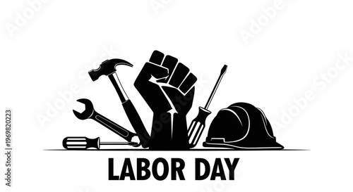 may day Labor Day, worker tools, fist, industrial icons, Labor Day celebration Silhouette