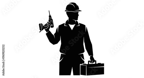 may day Construction worker, laborer, engineer, industrial icon, black silhouette Silhouette