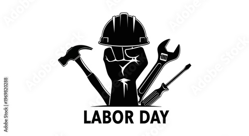 may day Labor Day, worker fist, industrial tools, black vector icon, Labor Day graphics, celebration symbols Silhouette