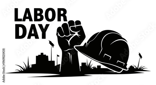 may day Labor Day, worker rights, construction symbol, fist and hard hat Silhouette