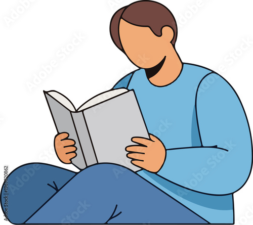 Person reading a book, flat character vector, clean style, white background