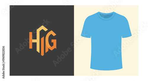 Blue t-shirt mockup with orange on black background in studio lighting for branding