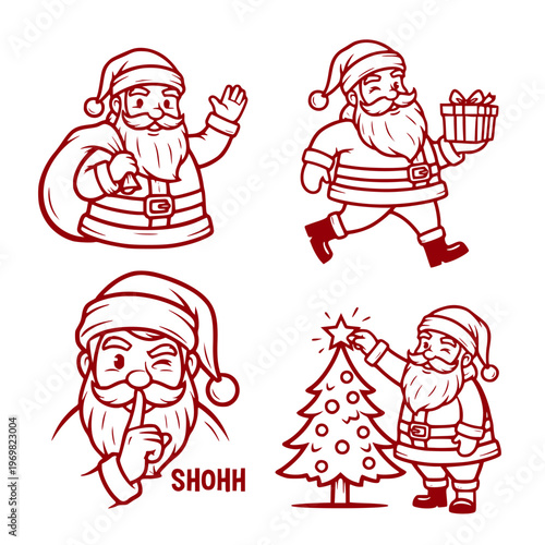 Cute Santa Claus Cartoon Set with Christmas Activities Illustration