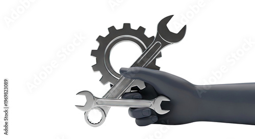 Hand holding tools and gear