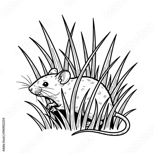 Mouse hiding in grass, isolated on transparent background  