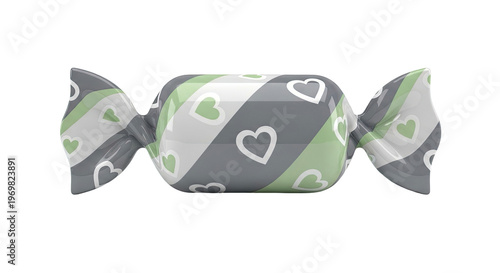 Wrapped Candy with Green, White, and Grey Heart Pattern