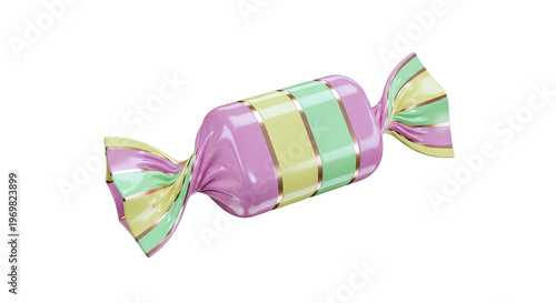 Wrapped candy with pastel stripes and gold accents