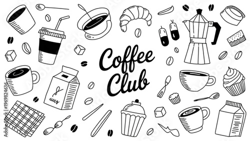 Vintage coffee shop sign with handwritten lettering and illustrations Vector
