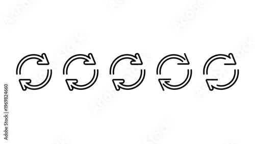 Five circular arrows indicating rotation or recycling in a sequential layout Vector