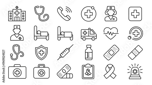 Collection of diverse icons representing various office and communication tools Vector