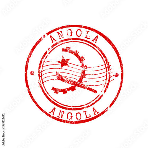 Angola flag symbol, red grungy rubber stamp. Vector illustration