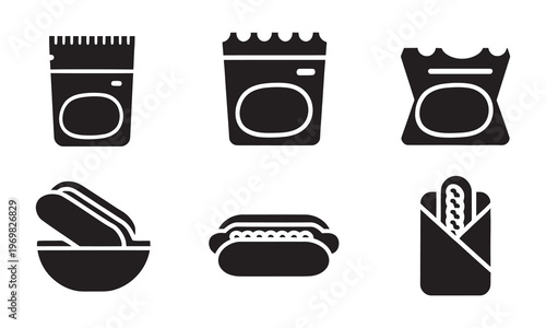 Hot dog and wrap food items packaging icons.
