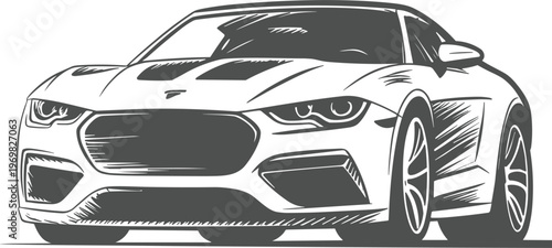 Modern sports car front view illustration, high performance vehicle line art dynamic automotive design