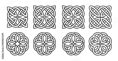 Intricate celtic knot ornaments and geometric linear patterns for decorative designs.