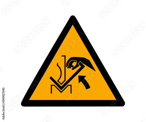 ISO 7010 W031 Warning Hand crushing between press brake and material sign. ISO 7010 W031 Warning vector design and illustration.
