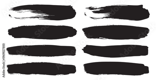 Black paint brush strokes vector collection. grunge ink stains. artistic design elements set.