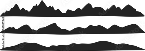 Mountain silhouette set, abstract landscape horizons isolated black shapes for nature design elements