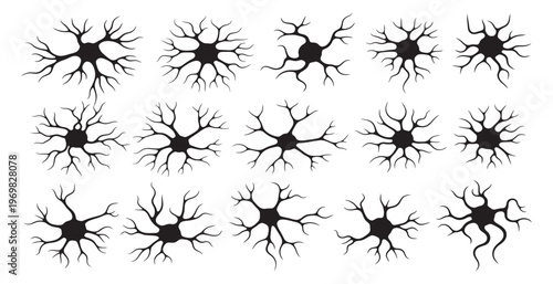 Stylized neuron cells in black, representing brain activity and neural network connections.