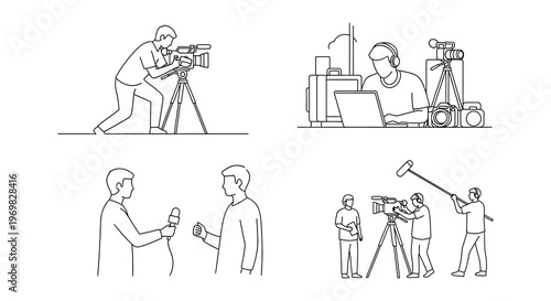 Line art illustration depicting various roles in film and television production