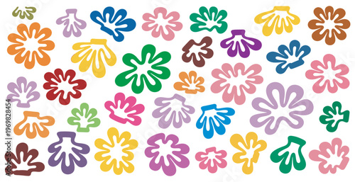 Modern artistic floral and fan shapes collection in trendy muted color palette icons.